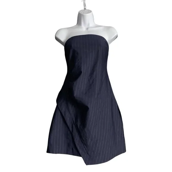 Wild Fable Junior Teens Navy Blue Strapless Pinstripe Dress Size Large - Picture 2 of 10
